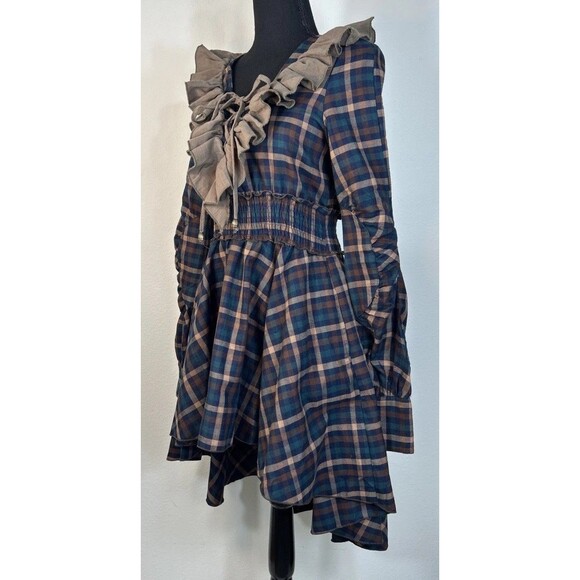 Vicky and Lucas Plaid Flannel Ruffle Retro Steampunk Dress Size Small (4/6) - Picture 6 of 13